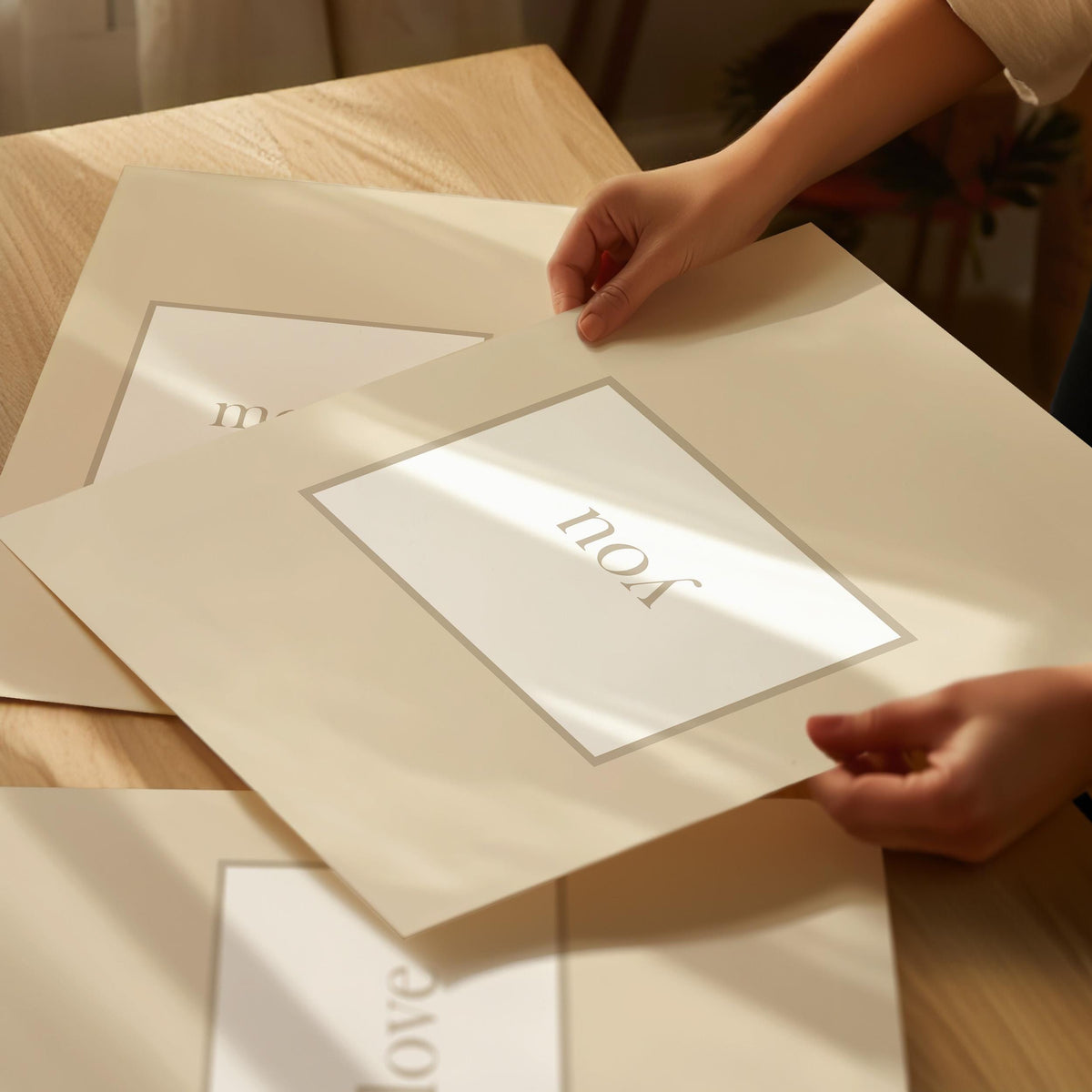 Love You More Art Prints, Set of 3 Minimalist Wall Decor, Light Beige