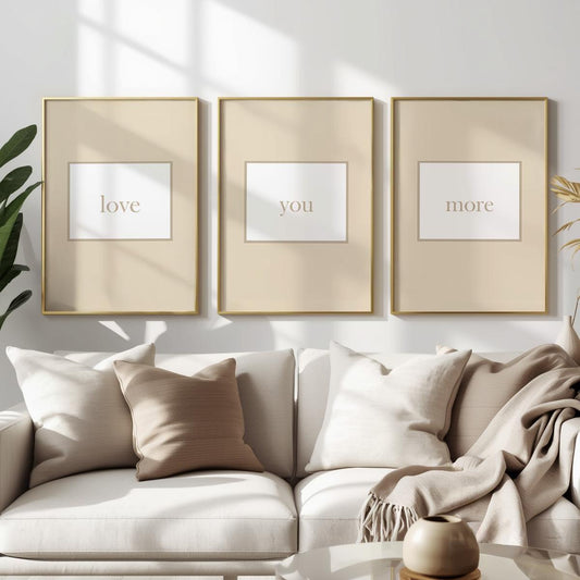 love you more set of 3 light beige art prints