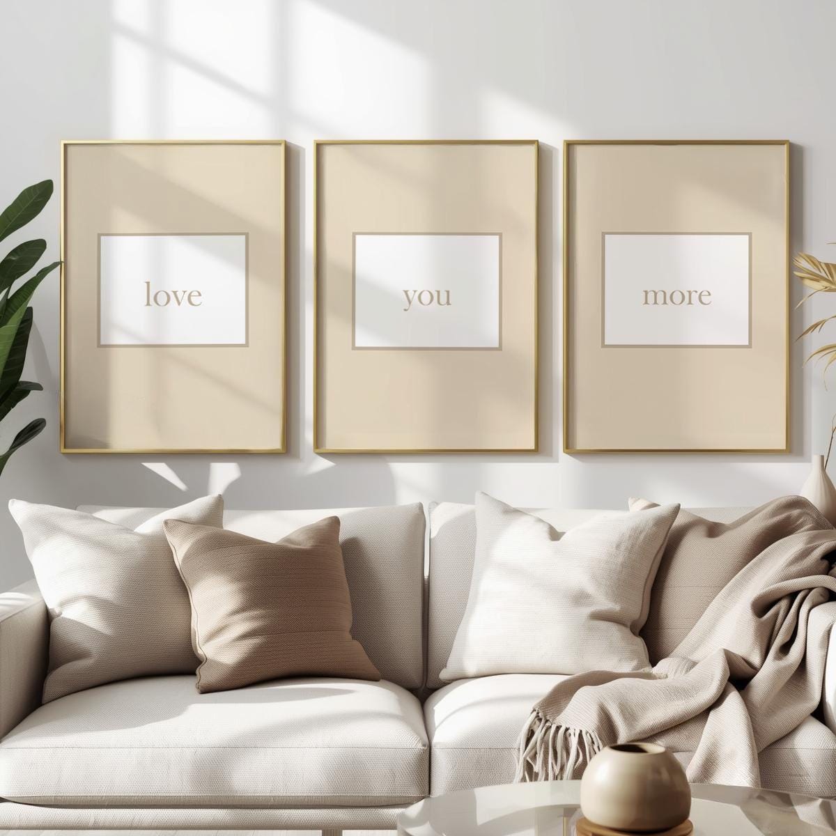 love you more set of 3 light beige art prints