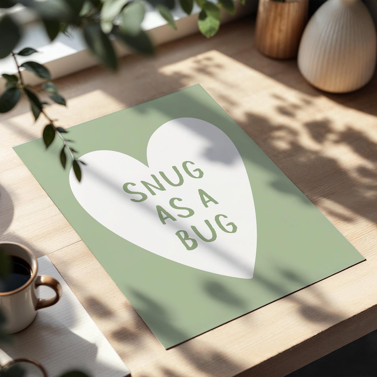 Snug As A Bug Art Print, Sage Green Bedroom Wall Art, Above Bed Poster