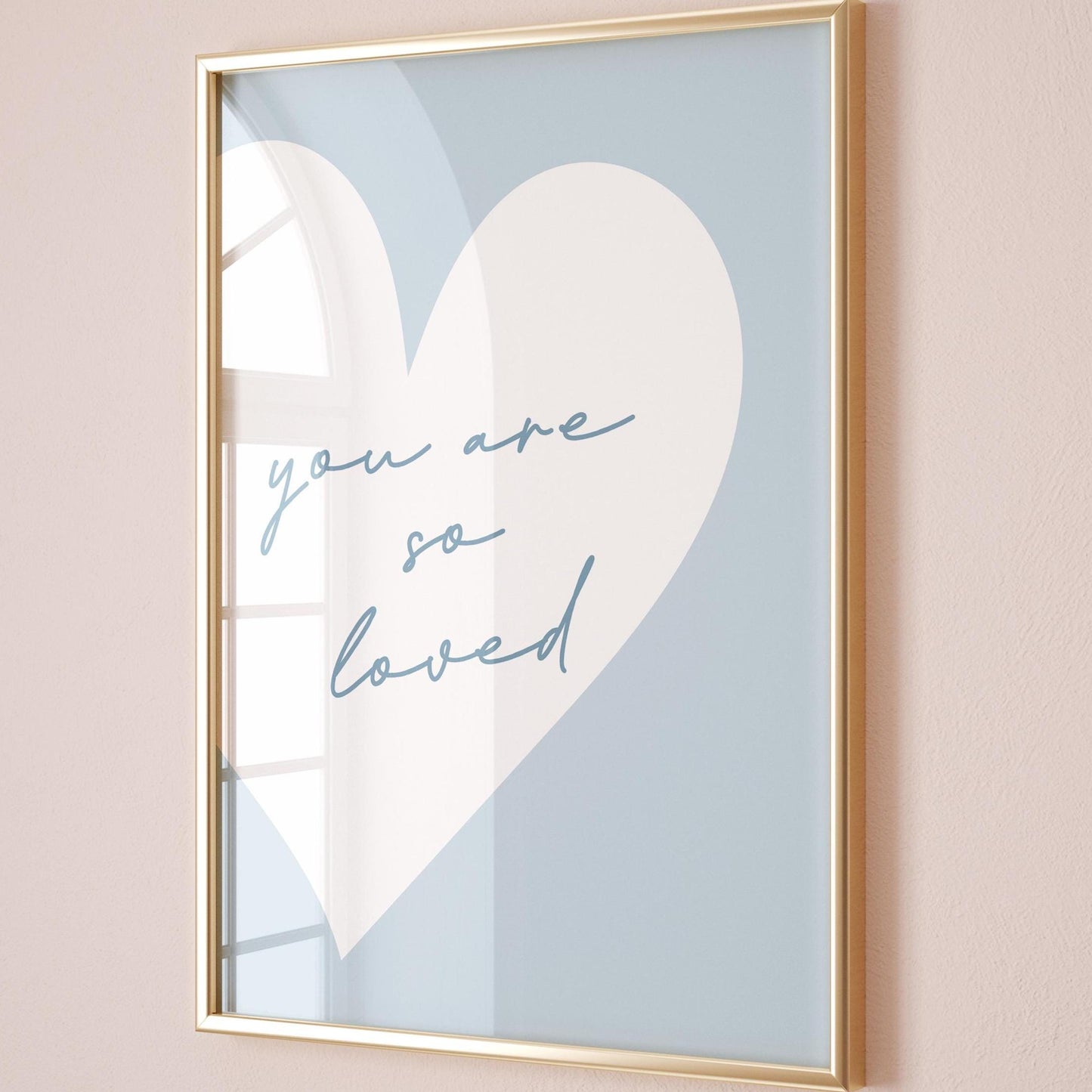 You Are So Loved Art Print Light Blue and White Heart