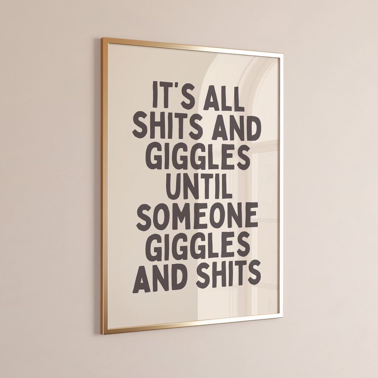 Shits And Giggles, Unframed Card Art Print, Funny Bathroom Wall Art, Cream and Black Print