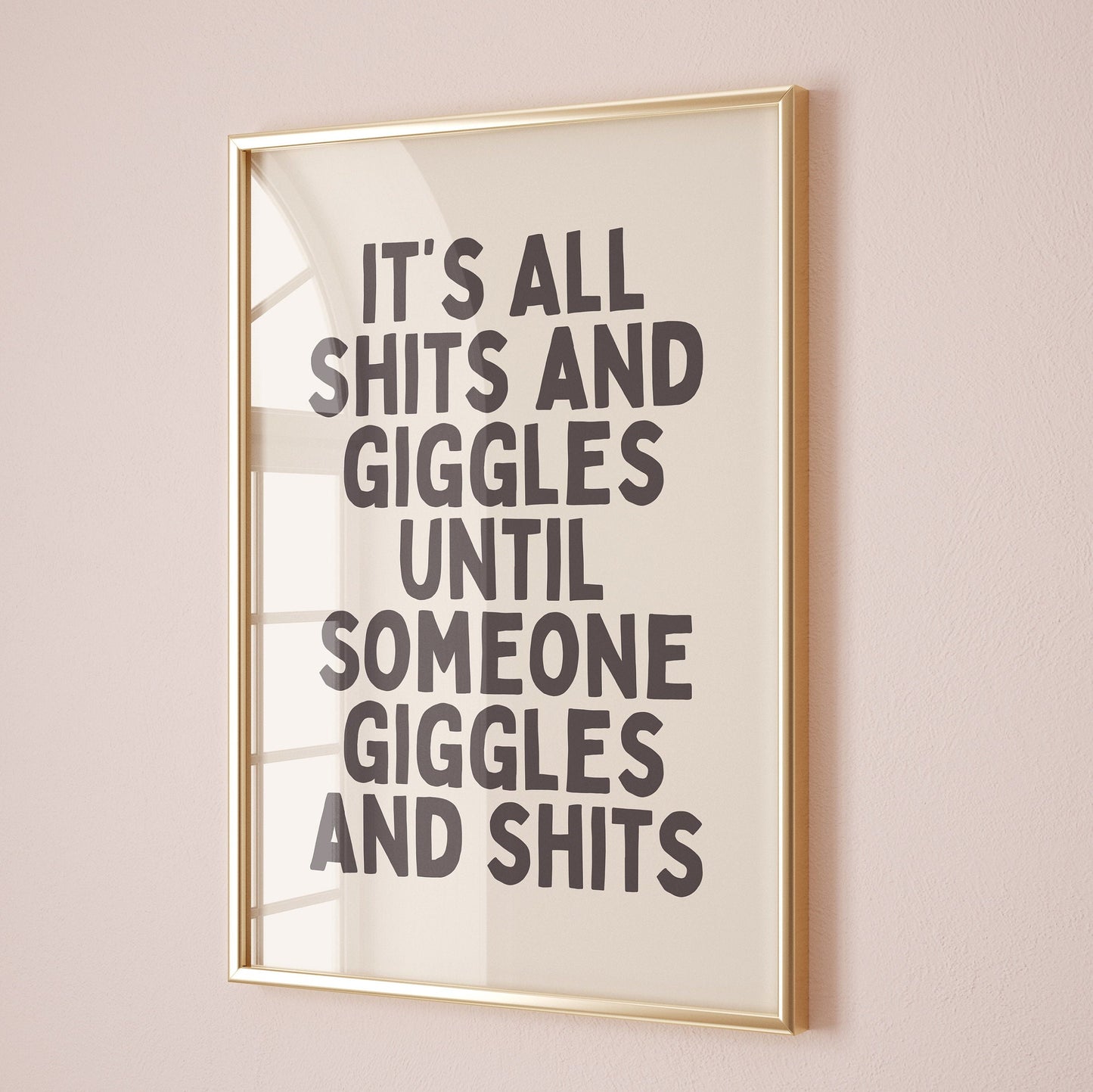 Shits And Giggles, Unframed Card Art Print, Funny Bathroom Wall Art, Cream and Black Print