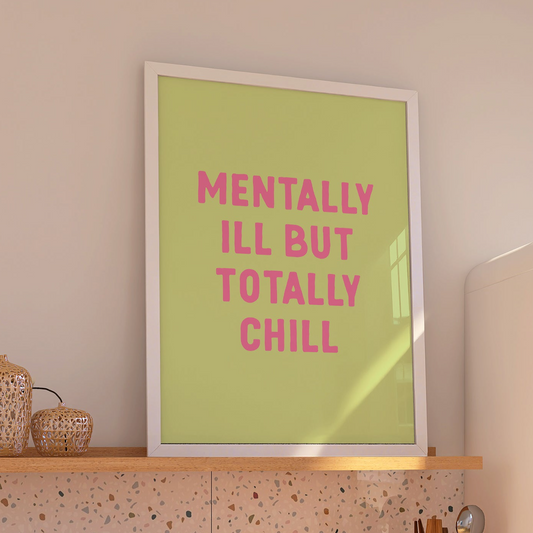 Totally Chill, Unframed Card Art Print, Green and Pink Print