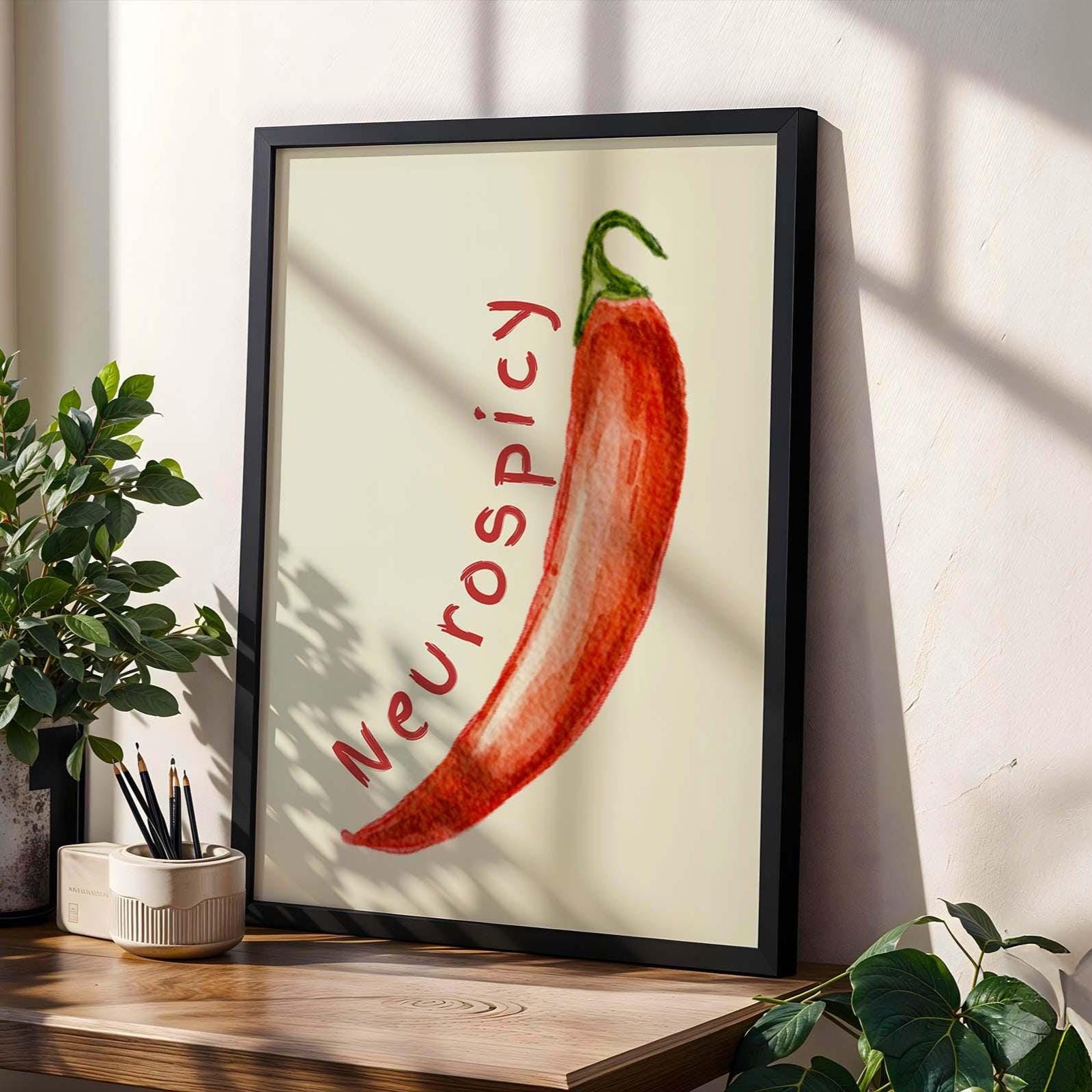 neurospicy red chilli pepper wall art print