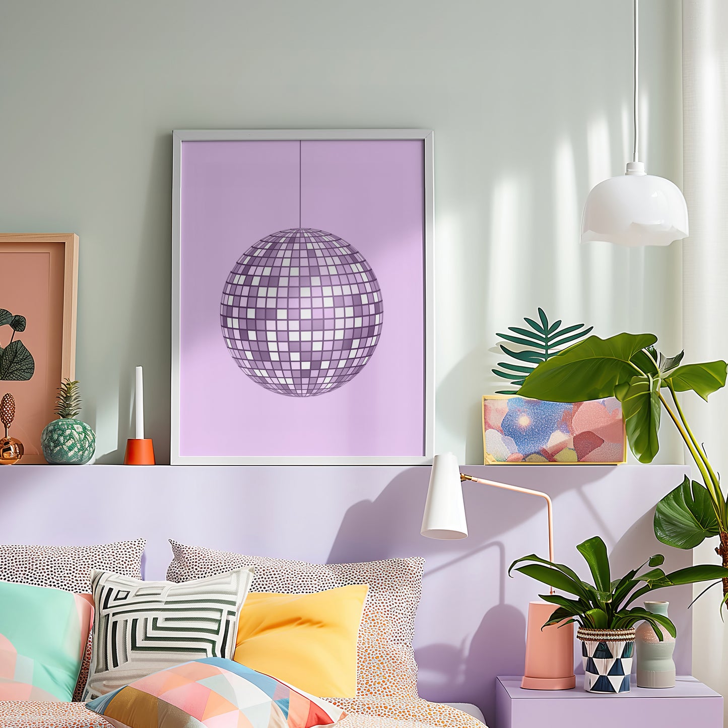 Purple Disco Ball Wall Print, Unframed Card Art Print