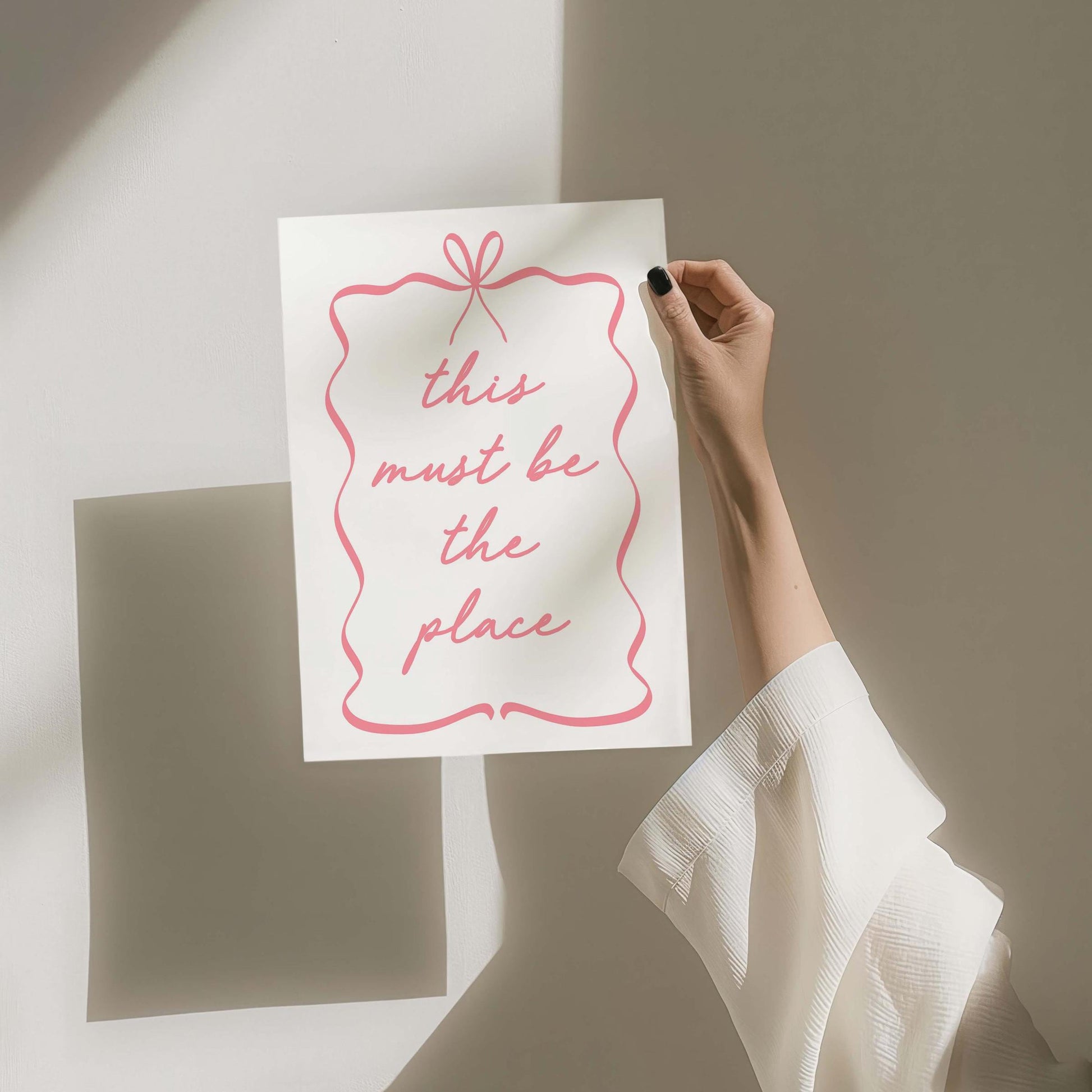 this must be the place pink bow girly wall print