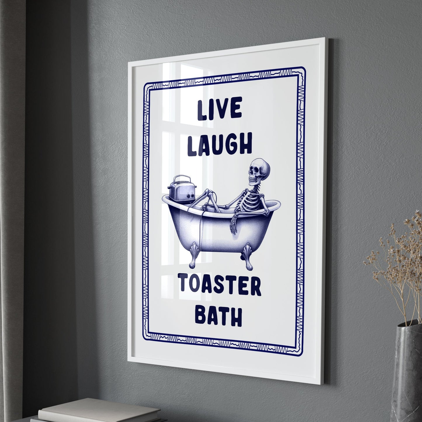 Live Laugh Toaster Bath, Unframed Card Art Print, Funny Bathroom Wall Art