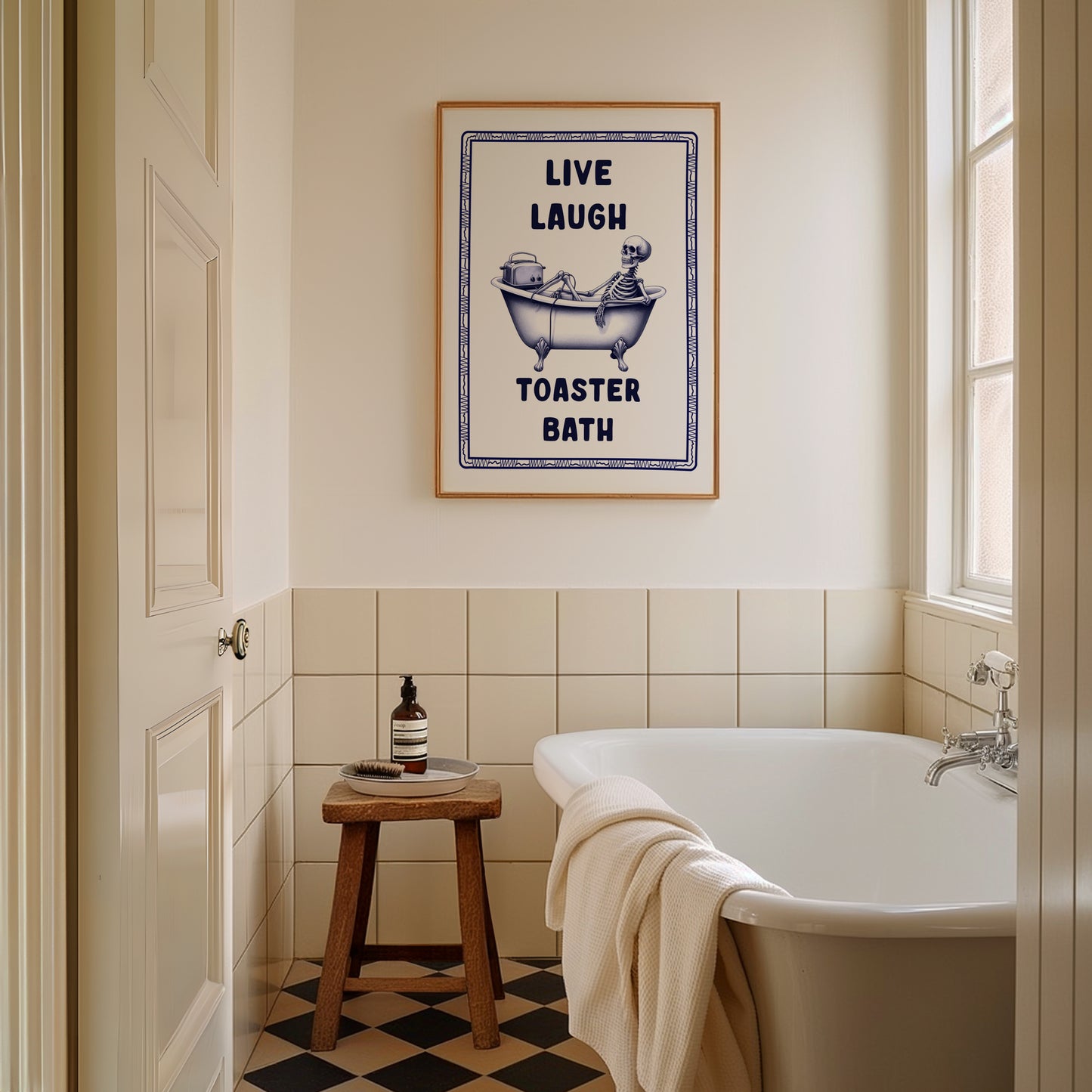 Live Laugh Toaster Bath, Unframed Card Art Print, Funny Bathroom Wall Art