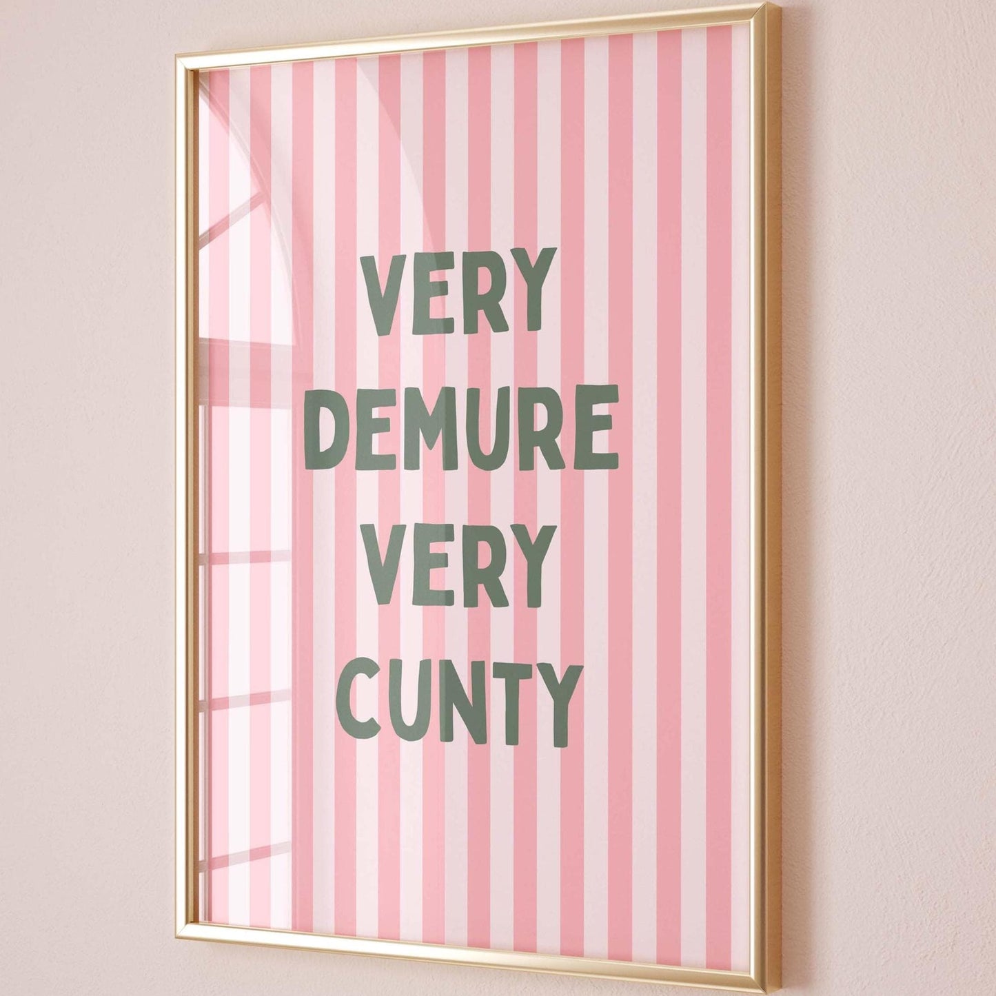 very demure very cunty stripey pink and green wall art print